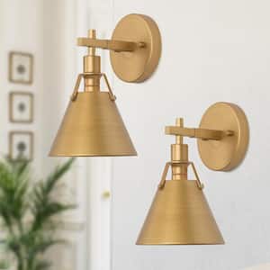 6 in. Brushed Vintage Gold Wall Sconce 1-Light Wall Light with Open Metal Bell Shade for Paintings Living Room (2-Pack)