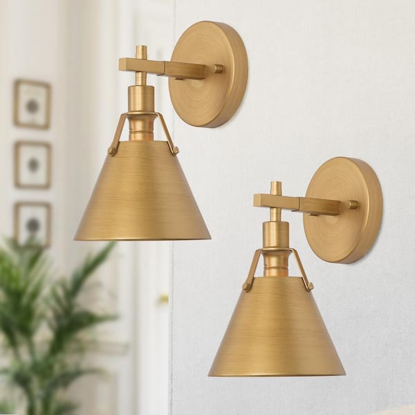 LNC 6 in. Brushed Vintage Gold Wall Sconce 1-Light Wall Light with Open  Metal Bell Shade for Paintings Living Room (2-Pack) BNAV2EHD1391717 - The  Home Depot