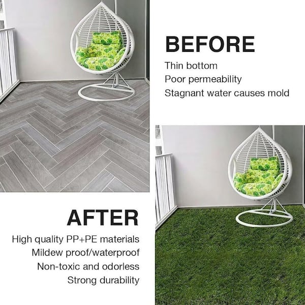 Angel Sar 1 ft. x 1 ft. Composite Green Artificial Grass Turf Interlocking Deck Tiles, Fake Grass Self-draining Mat (18-Piece)