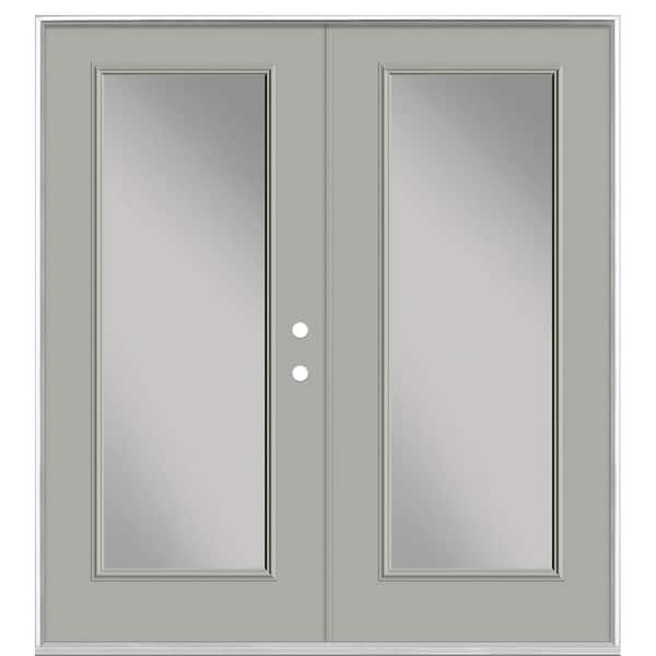 Masonite 72 in. x 80 in. Silver Cloud Steel Prehung Left-Hand Inswing Full Lite Clear Glass Patio Door without Brickmold