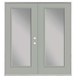 72 in. x 80 in. Silver Cloud Steel Prehung Left-Hand Inswing Full Lite Clear Glass Patio Door Vinyl Frame, no Brickmold