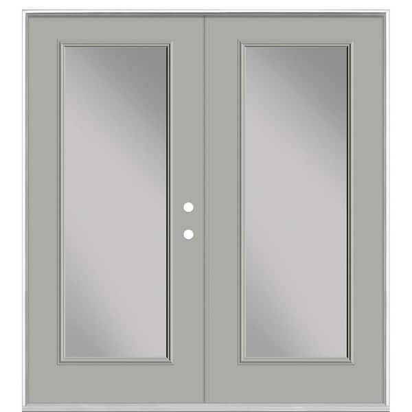 Masonite 72 in. x 80 in. Silver Cloud Steel Prehung Left-Hand Inswing Full Lite Clear Glass Patio Door Vinyl Frame, no Brickmold