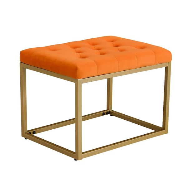 Wood Square Cushion Foot Stool with Non-Slip Pad, Houndstooth Small Ottoman  for Living Room, Orange - Bed Bath & Beyond - 38905688