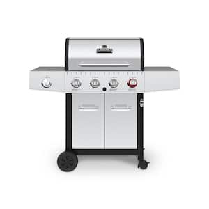 4-Burner Propane Gas Grill with Cabinet in Stainless Steel with Side Burner
