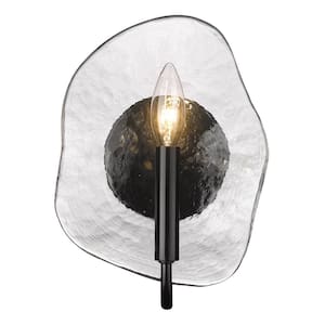 Samara 1-Light Matte Black Wall Sconce with Hammered Water Glass Shade