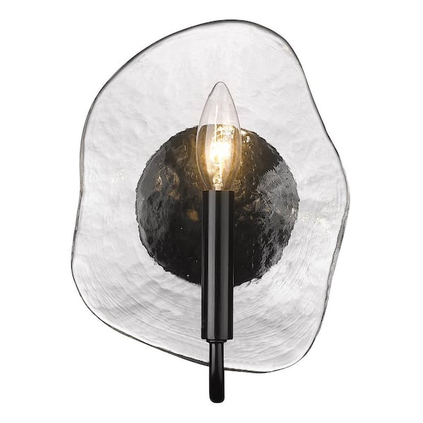 Golden Lighting Samara 1-Light Matte Black Wall Sconce with Hammered Water Glass Shade