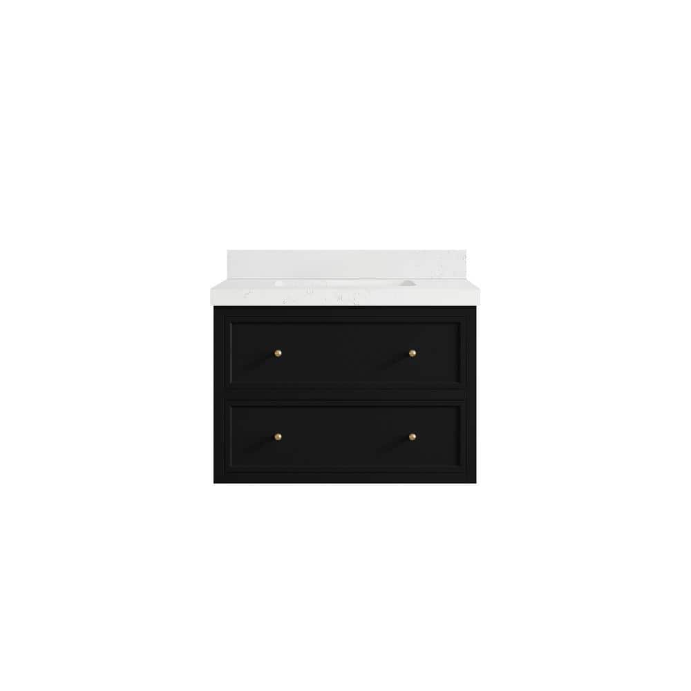 Roswell 30'' Black Floating Single Bathroom Vanity with White Top