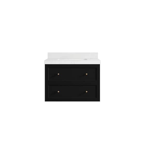 Willow Collections Roswell 30 in. Single Sink Freestanding Black Bath Vanity with Empira White Qt. Top Unassembled