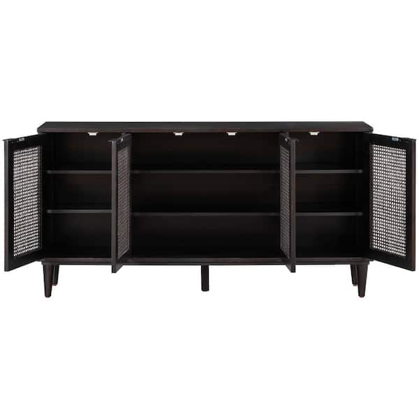wetiny Espresso Sideboard with Artificial Rattan Door and Unobtrusive Doorknob