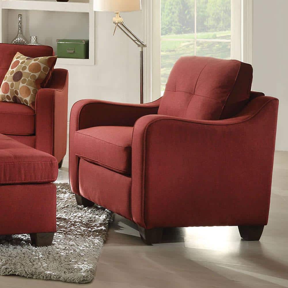 Cleavon II Modern Red Linen Chaise with Wood Grain Legs