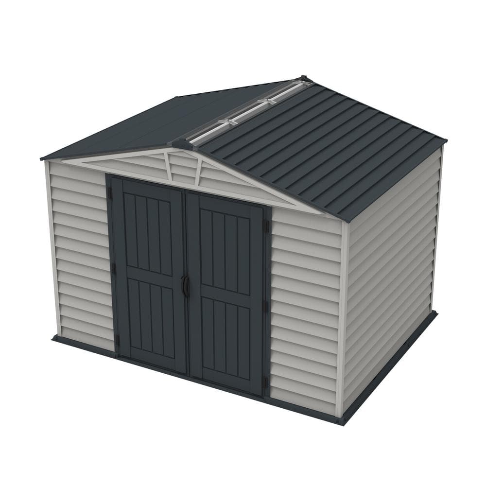 Gray 8' x 10' Vinyl Storage Shed with Shelving and Windows