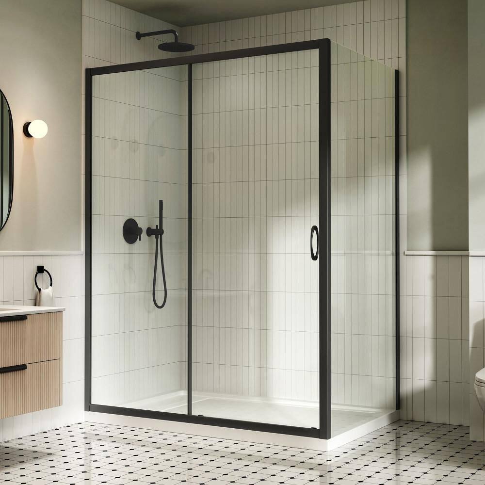 Breeze 60 in. L x 36 in. W x 72.83 in. H Straight Corner Shower Kit in Matte Black with Clear Sliding Door and Pan price history on PriceWatchPro