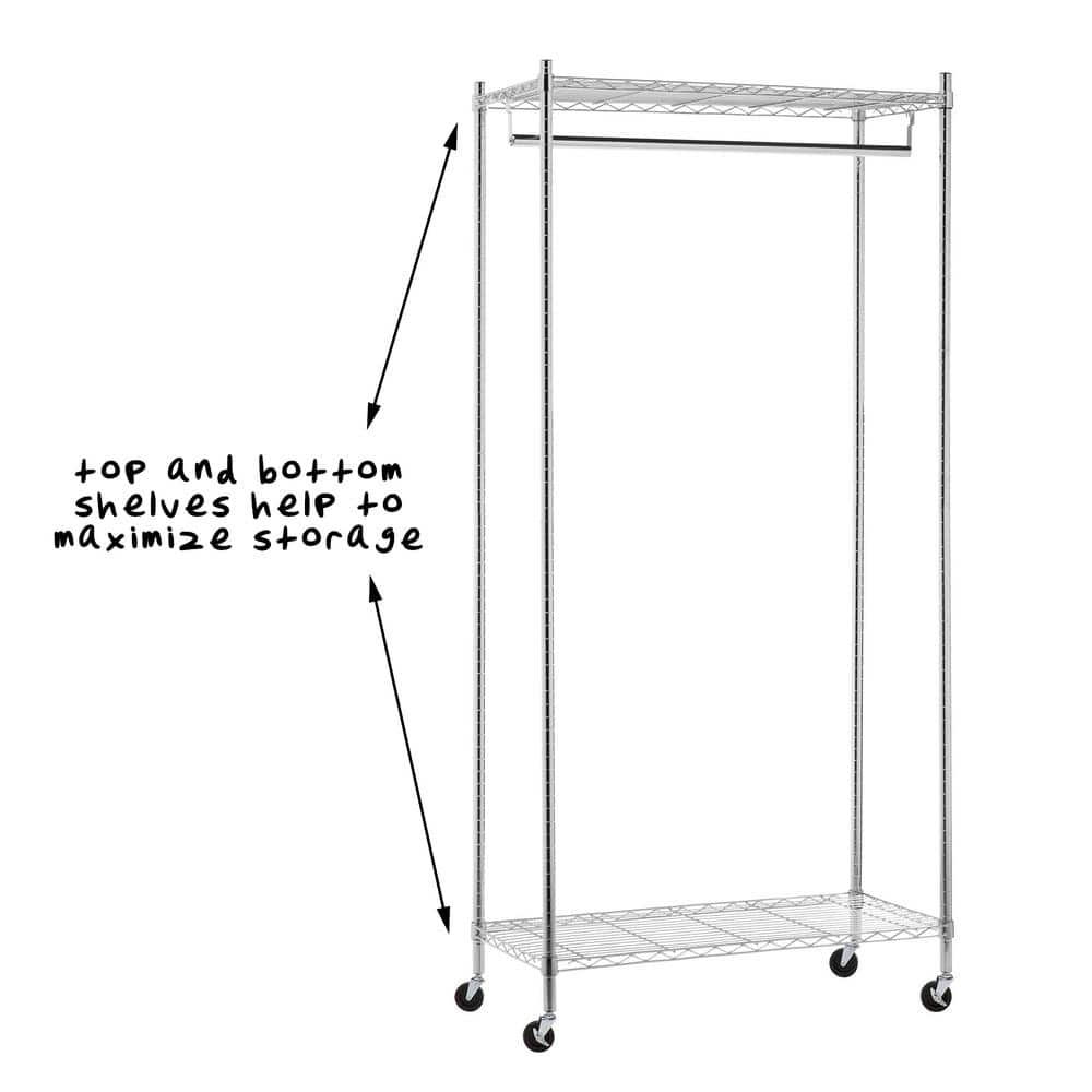 Chrome Steel Mobile Coat Rack with 2 Shelves