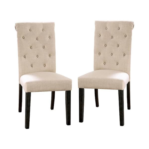Furniture of America Lorcan Farmhouse Upholstered Antique Black and Ivory Side Chairs (Set of 2)