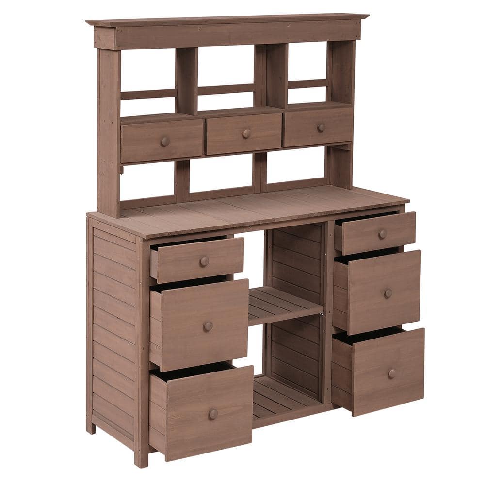 Rustic 50.1 in. W x 19.7 in. D x 65.7 in. H Brown Wood Outdoor Storage Cabi
