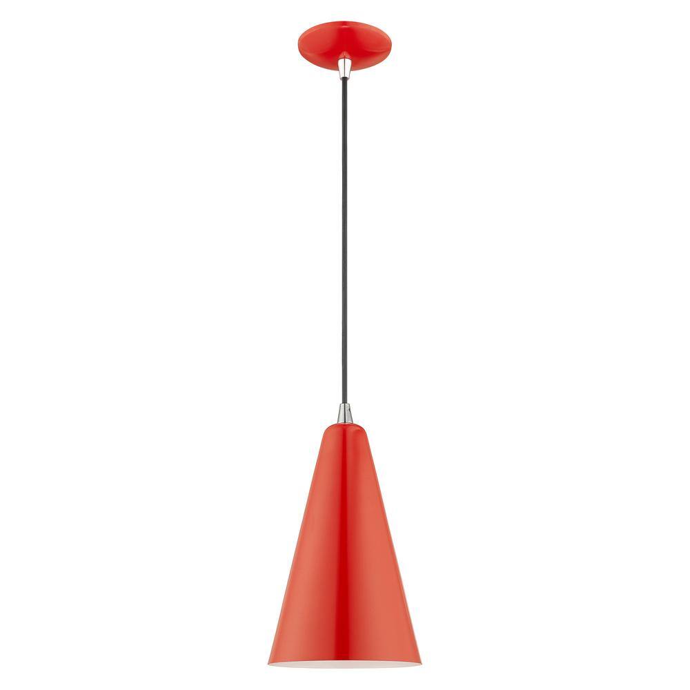 Modern Mini Pendant Light in Shiny Red with White Interior Finish