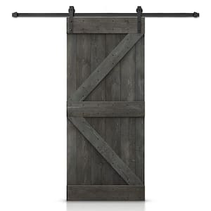 K Series 30 in. x 84 in. Carbon Gray DIY Knotty Pine Wood Interior Sliding Barn Door with Hardware Kit