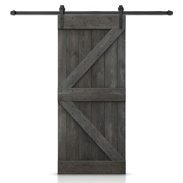 38 in. x 84 in. K-Series Carbon Gray DIY Knotty Pine Wood Interior Sliding Barn Door with Hardware Kit