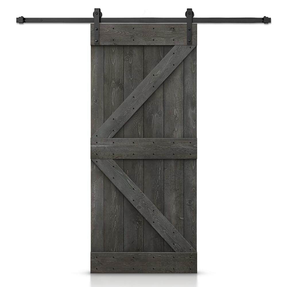 46 in. x 84 in. K-Series Carbon Gray Stained DIY Knotty Pine Wood Interior Sliding Barn Door with Hardware Kit price history on PriceWatchPro