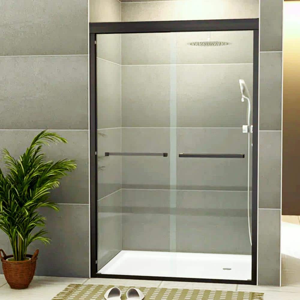 48" Matte Black Semi Frameless Sliding Shower Door