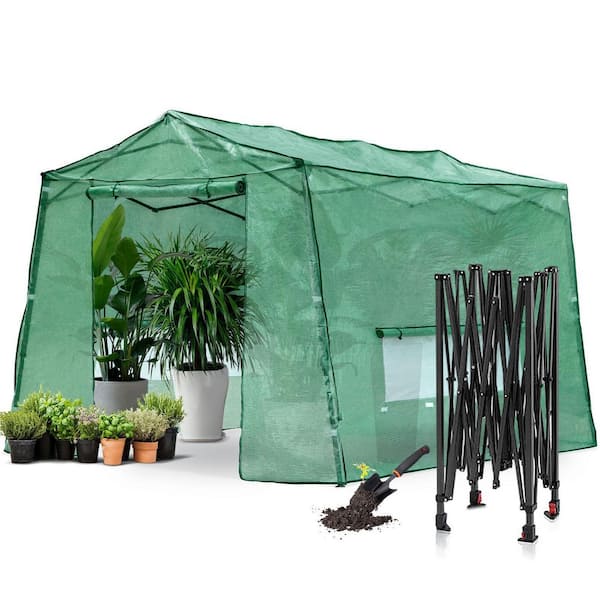 JOYSIDE 11 ft. x 8.5 ft. Pop-up Walk-in Greenhouse with Roll-up Windows and Zippered Door