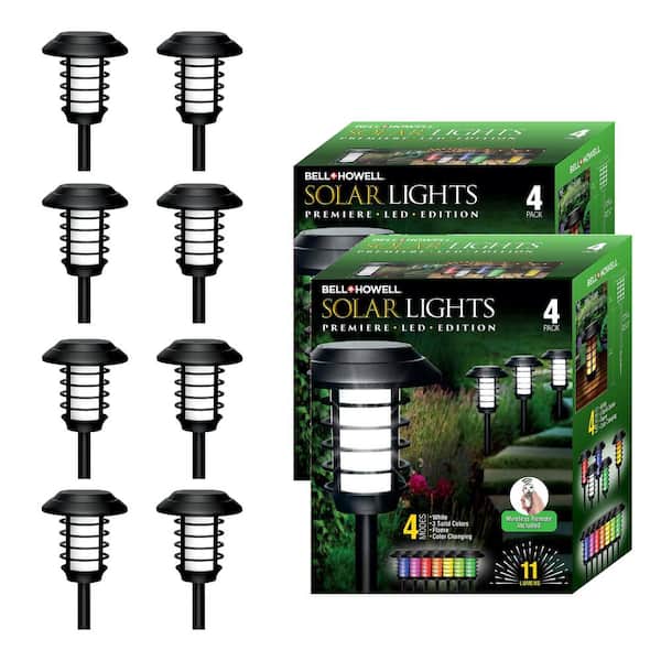 Bell + Howell Pathway Lights Black Solar 11 Lumens LED Weather Resistant Color Changing Landscape Path Light with Remote (8-Pack)