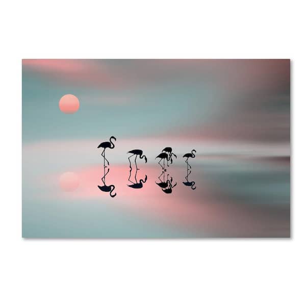 Trademark Fine Art 22 in. x 32 in. Family Flamingos by Natalia Baras Floater Frame Animal Wall Art