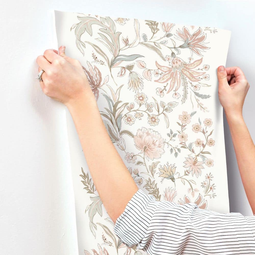 Teonna Light Pink Floral Stripe Non-Woven Wallpaper