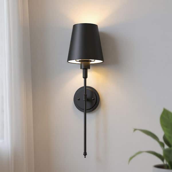 7 in. 1-Light Modern Black Bell Indoor Wall Sconce Adjustable RGBCW LED Wall Lamp for Bedroom Hallway, 2-Pack