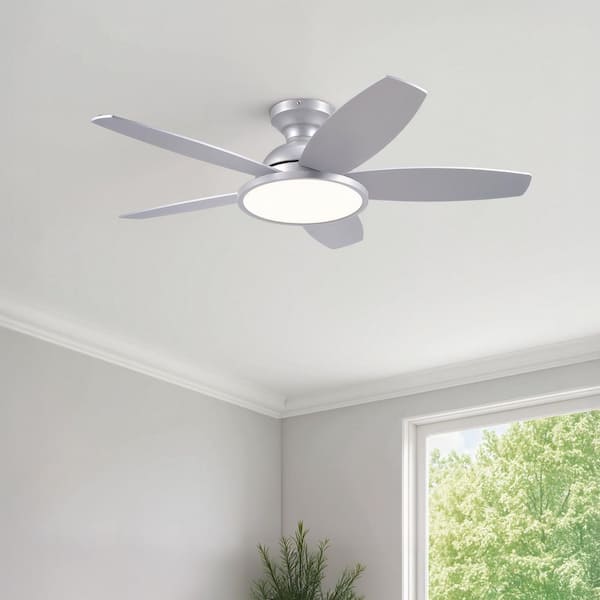 42 in. Integrated LED Nickel Silver Low Profile Flush Mount Modern Standard Ceiling Fan with 3CCT Light and Remote