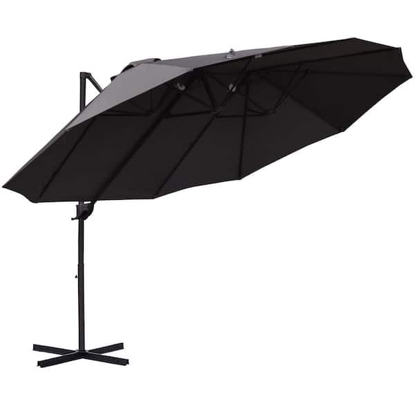 Huluwat 14 ft. Steel Double-Sided Cantilever Patio Umbrella in Brown Gray with Crank, Cross Base