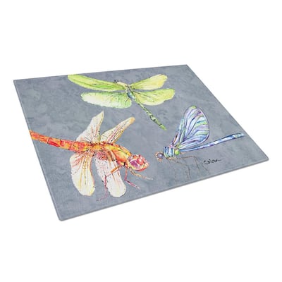 Dragonfly Times Three Tempered Glass Large Cutting Board