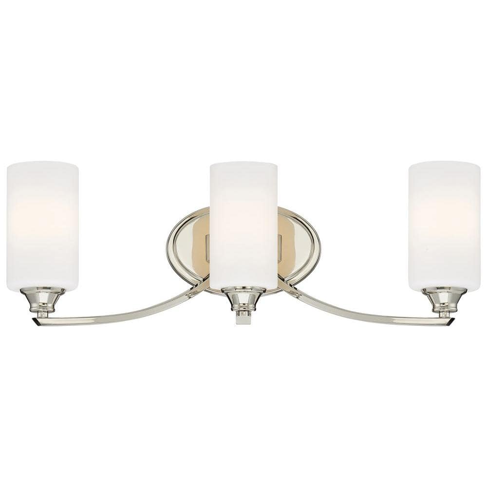 Elegant Polished Nickel 3-Light Bath Vanity with Etched Opal Glass Shades
