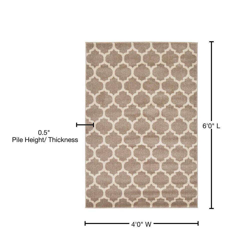 Elegant Trellis Light Brown 4'x6' Stain-Resistant Area Rug