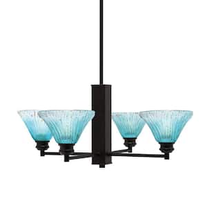 Albany 25 in. 4 Light Espresso Chandelier with Teal Crystal Glass Shades