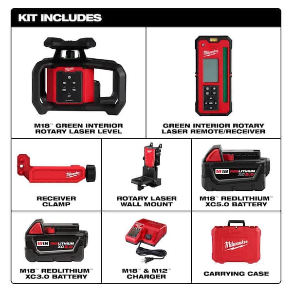 M18 1000 ft. Green Interior Rotary Laser Level Kit with M18 XC5. 0 Battery