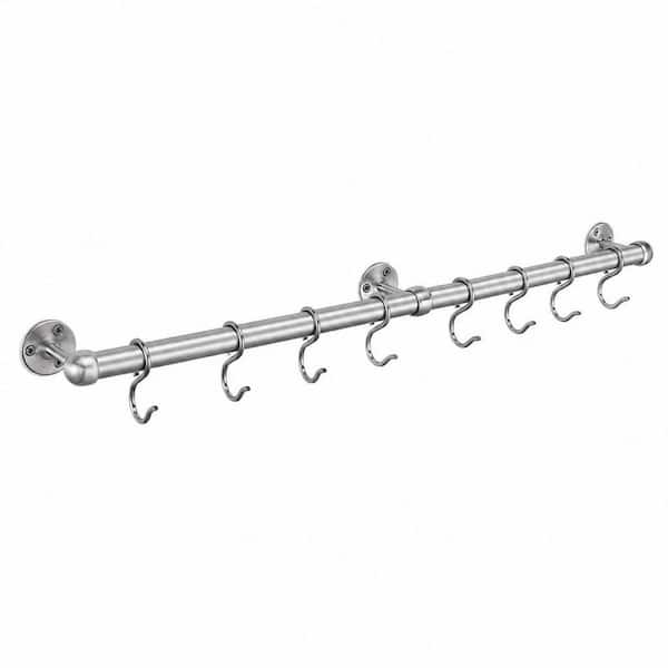 23.7 in. Silver Stainless Steel Wall Mounted Pot Rack, Hanging Pot and Pan Rack with S Hooks for Kitchen