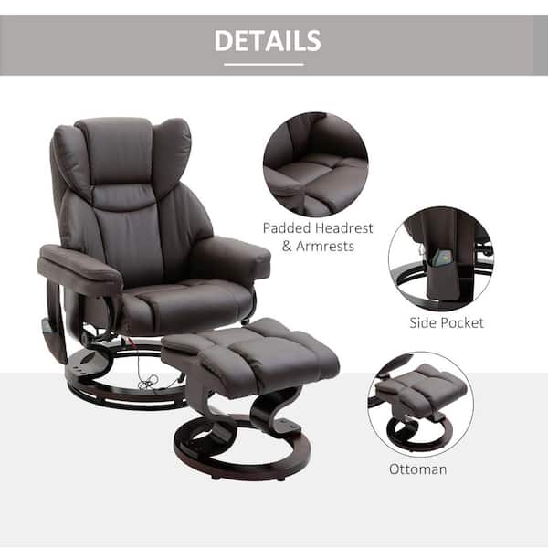 Vinsetto 7-point Vibrating Massage Office Chair High Back Executive Recliner  With Lumbar Support, Footrest, Reclining Back, Adjustable Height, Brown :  Target
