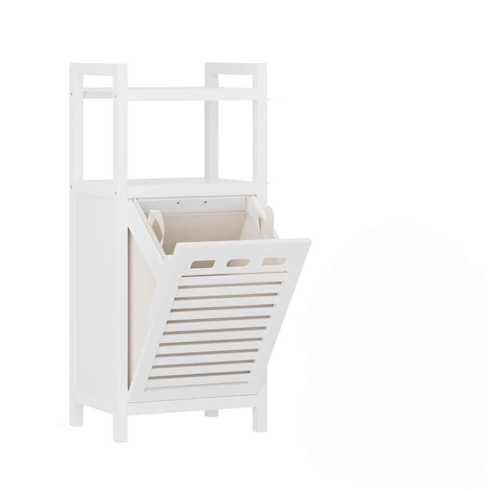 13.6 in. W x 39.1 in. H Rectangular Wood Medicine Cabinet without Mirror in White with Removable Basket