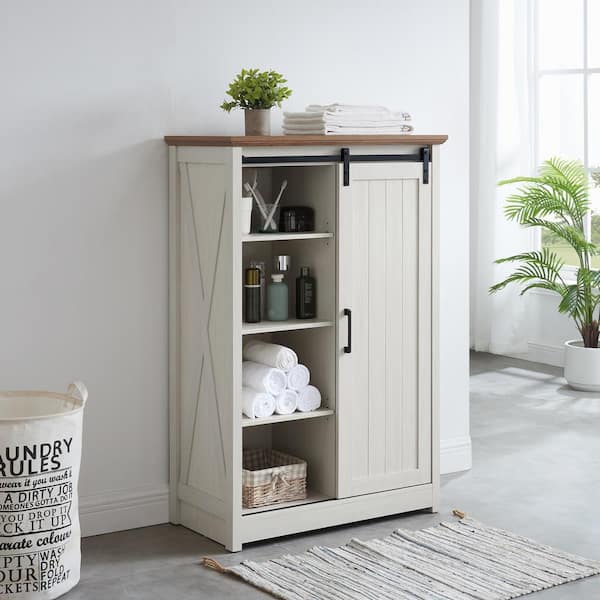 CSC DECOR INC White 5 Drawer 31.5 in. Wide Chest of Drawers w/Sliding Barn  Door Modern Tall Storage Organizer Dresser Storage Drawers P613-WZT2275