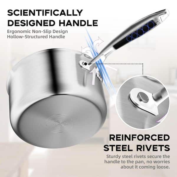 2.5 Quart Stainless Steel Saucepan Tri-ply Construction with Glass