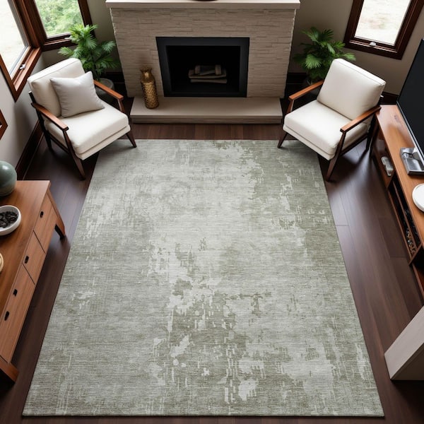 Mayfield Premium Machine Washable Abstract AMF1257 Linen 5 ft. x 7 ft. 6 in. Area Rug