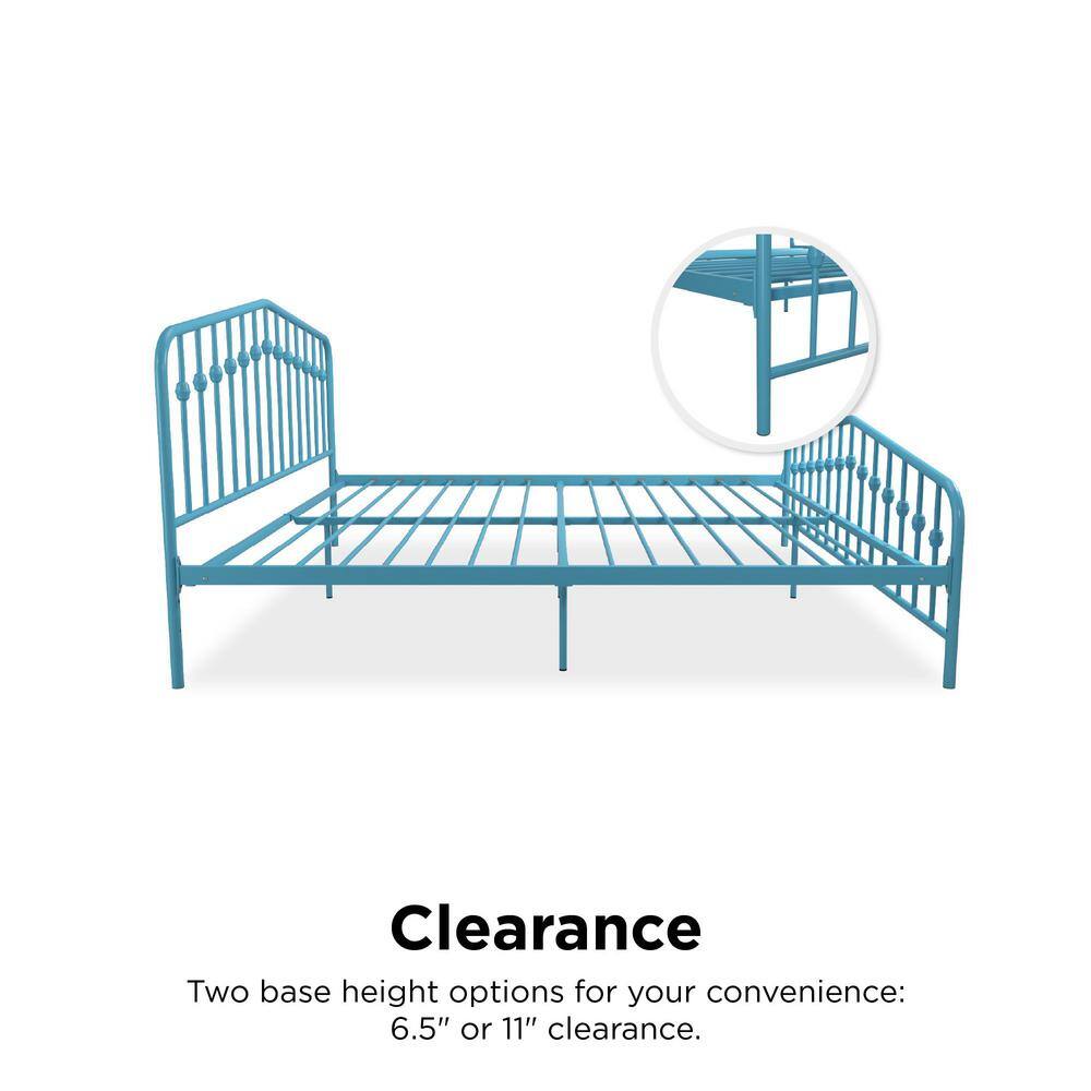 Sea Blue King Metal Frame Upholstered Bed with Drawer