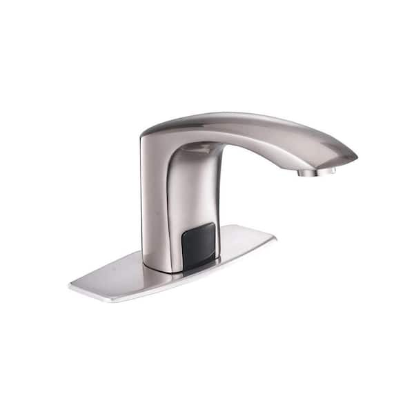 Unbranded Automatic Sensor Touchless Single Hole Bathroom Sink Faucet With Deck Plate in Brushed Nickel