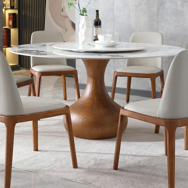 Noble House Azelix Modern 7-Piece Round Faux Marble Top Dining