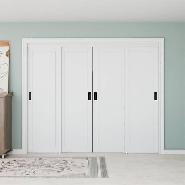 96 in. x 96 in. Paneled 1-Lite White Finished MDF Muti-Design Sliding Door with Hardware