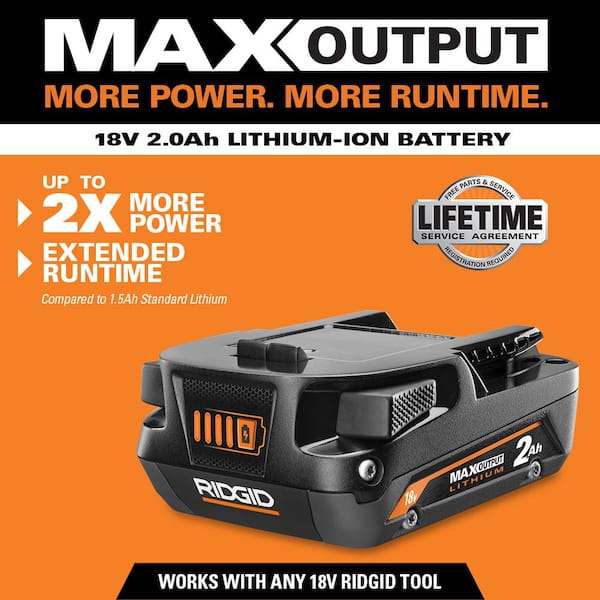 RIDGID 18V Lithium-Ion MAX Output 2.0 Ah Battery (2-Pack