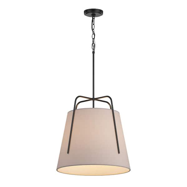 aiwen 1-Light 19 in. Modern Cone Black Pendant Light Fixture Adjustable Hanging Light with Fabric Drum Shade