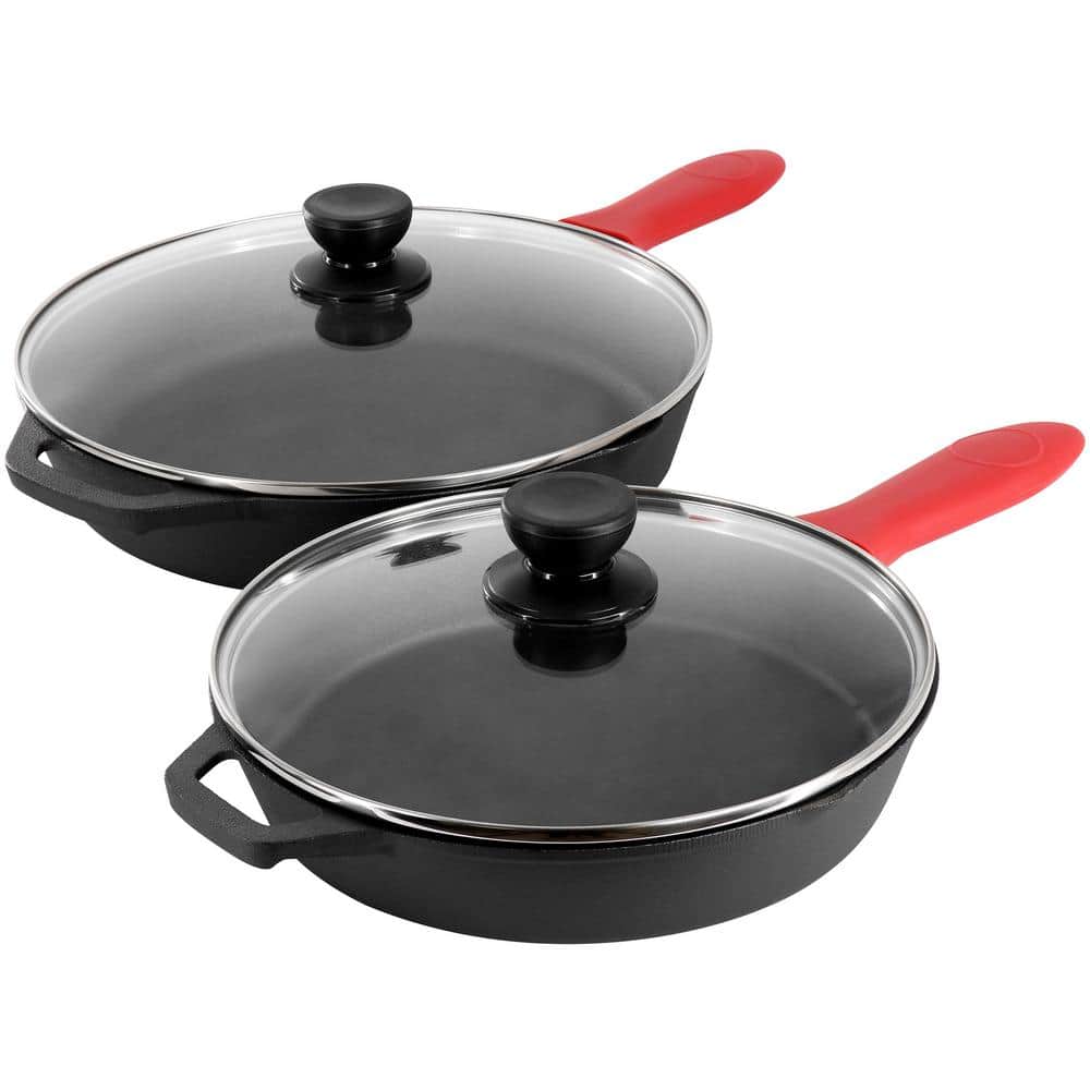 MegaChef 14 Piece Non-Stick Cast Iron Skillet Set with Tempered Glass Lids