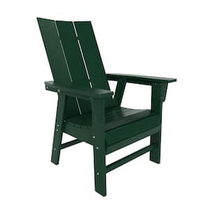 Shoreside Outdoor Patio Fade Resistant HDPE Plastic Adirondack Style Dining Chair with Arms in Dark Green
